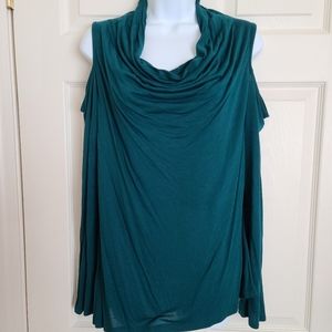 Turquoise Cold Shoulder Long Sleeve Shirt